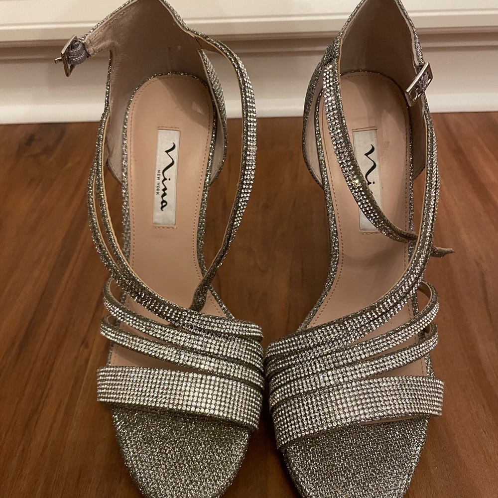 Nina Silver Crystal Strappy High-Heel Sandals